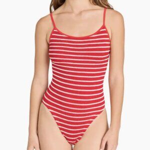 HUNZA G - Red and White Striped Swimsuit
